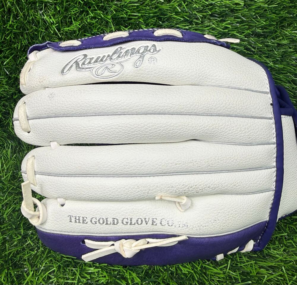 Rawlings Fastpitch 11.5” Leather Softball Glove RH Throw Purple White FP115PURW